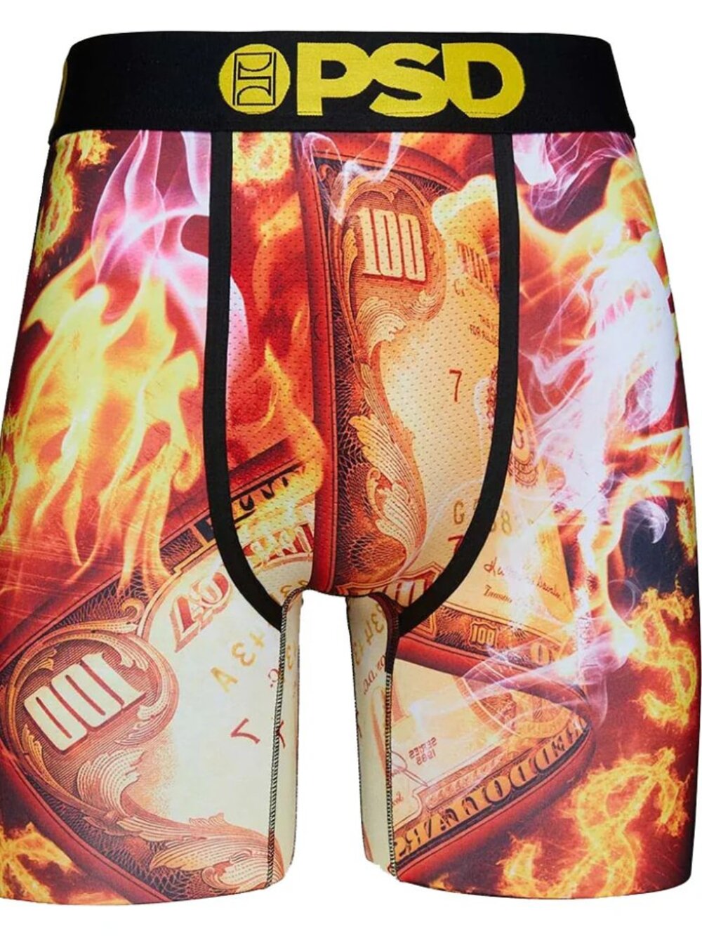 PSD FIRED-UP $100 Dollar Bills Flames Long BOXERS UNDERWEAR BRIEFS ETHIKA HTF